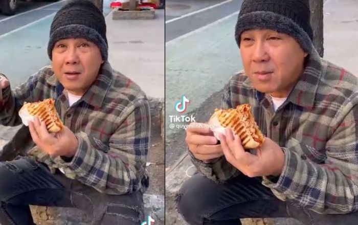 Quyền Linh ngồi vỉa hè ăn bánh mì như người vô gia cư, netizens 'dụi mắt' mãi mới nhìn ra MC quốc dân