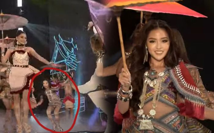 Trần Thanh Tâm té 'sấp mặt' trong đêm chung kết Miss Fabulous International