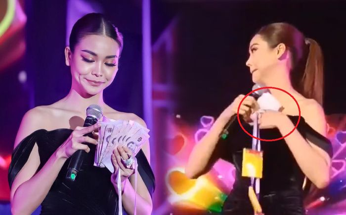 Quên luôn hình tượng, Á hậu Engfa Waraha nhét tiền vào chỗ nhạy cảm trước công chúng