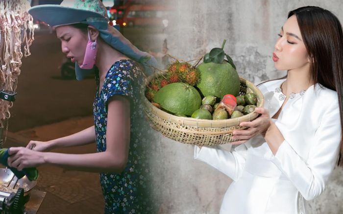 Hoa hậu Thuỳ Tiên hết bán khô mực, diện áo dài trắng loá cả mắt bán trái cây