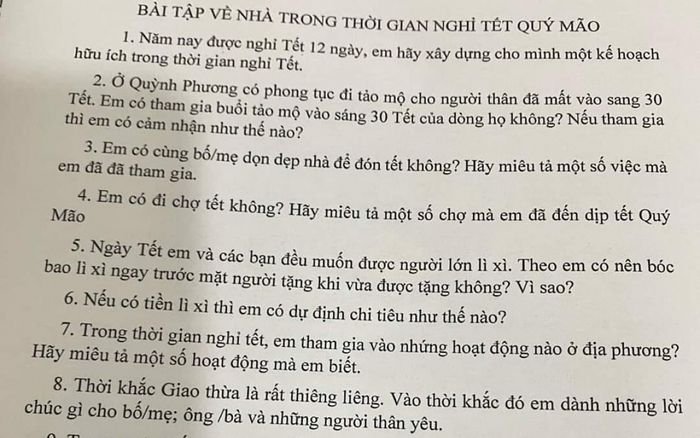 Bài tập về nhà đặc biệt cho học sinh dịp Tết của thầy hiệu trưởng gây 'sốt'