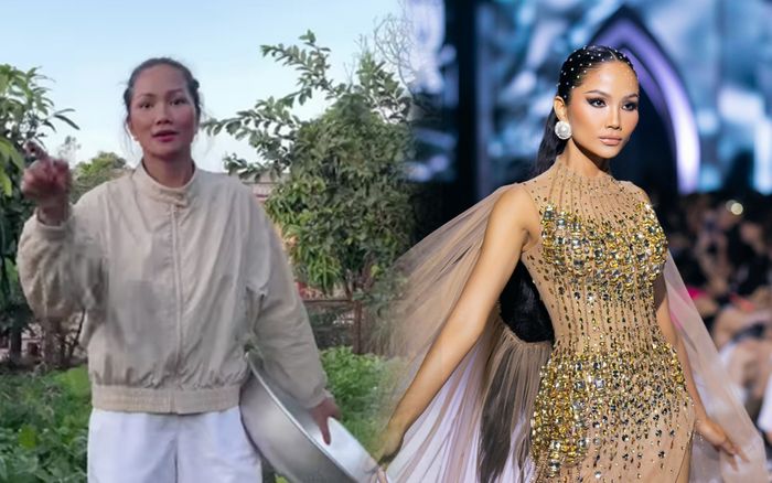 H'Hen Niê về quê ăn Tết như cô nông dân chính hiệu: Mặc quần đùi hái rau vẫn thần thái ngút ngàn