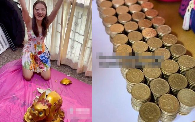 Đập heo đất bố nuôi 28 năm, con gái 'vỡ òa' với số tiền bên trong