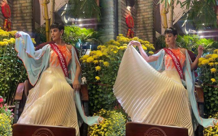 Đối thủ của Thanh Thanh Huyền khoe sắc trong trang phục Việt Nam: Thi xong có ở lại làm dâu Việt không?