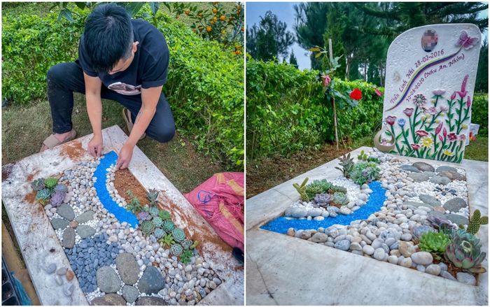 Gần đến sinh nhật của con gái đã mất 3 năm, ba tự tay trang trí lại ngôi mộ làm quà tặng con
