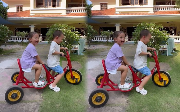 Mới 3 tuổi, Leon nhà Hồ Ngọc Hà đã biết đạp xe chở chị gái đi chơi, biểu cảm khiến dân mạng 'cưng xỉu'