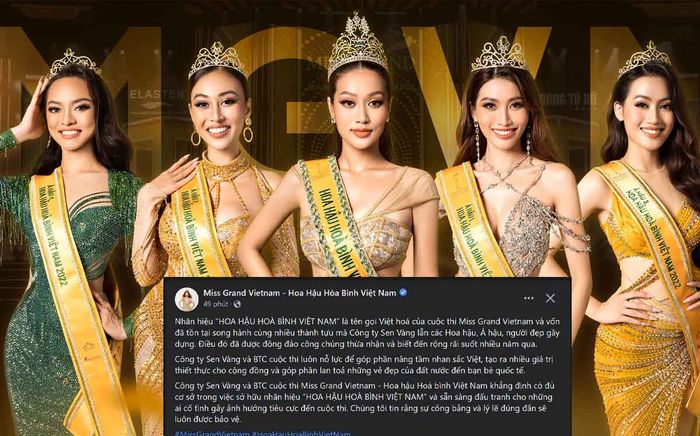 Ban tổ chức Miss Grand Vietnam đáp trả màn tranh tên gọi của Miss Peace: 'Sẽ đấu tranh bất cứ lúc nào'