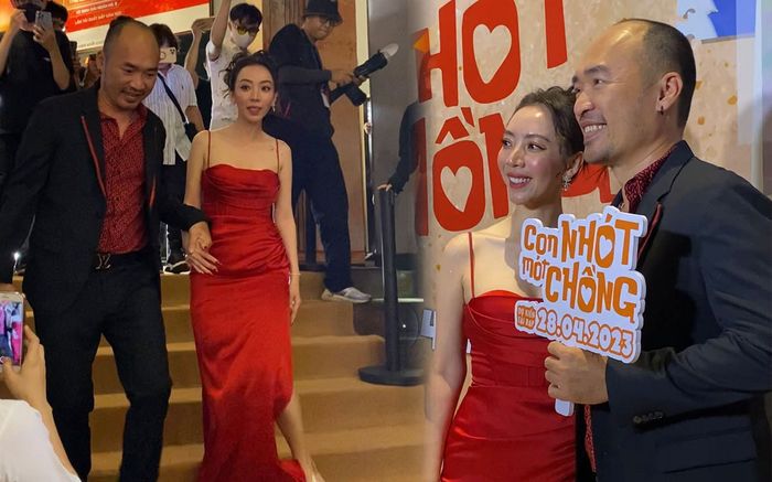 Thu Trang trẻ như gái 18, e ấp bên ông xã Tiến Luật trong họp báo ra mắt phim Con Nhót Mót Chồng