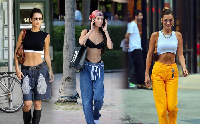 Bella Hadid khởi động mùa Hè với xu hướng quần cạp trễ chất chơi