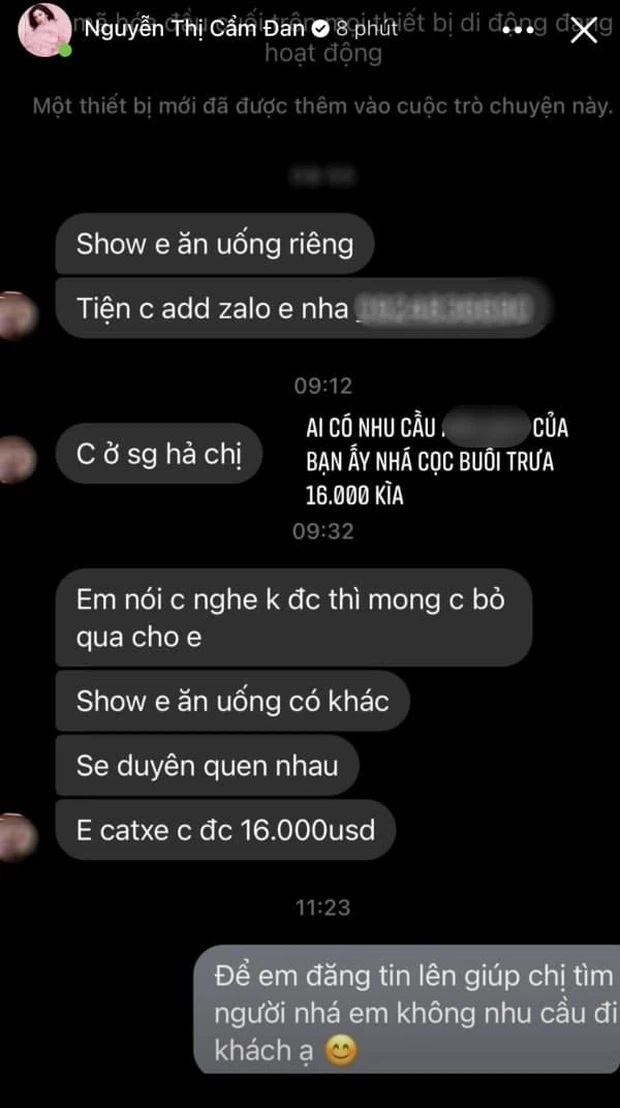 Tình trẻ của chồng cũ Lệ Quyên lộ tin nhắn bị gạ gẫm 'đi khách' Ảnh 1
