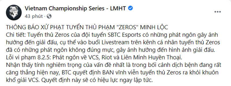 Người yêu có động thái bất ngờ sau khi Zeros nhận án phạt nặng nhất lịch sử VCS Ảnh 2