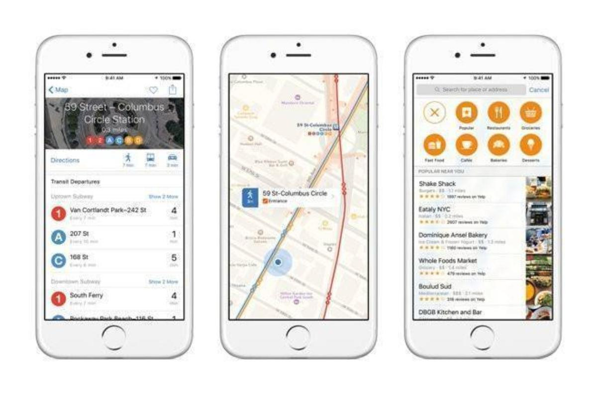 5. Dịch vụ bản đồ: Sau khi khai tử Google Map ra khỏi bộ ứng dụng mặc định, Apple đang cố gắng hoàn thiện Dịch vụ bản đồ riêng cho mình. ở iOS 9, Apple Maps đã bắt đầu bổ sung thêm tính năng chỉ dẫn dành cho người dùng sử dụng phương tiện giao thông công cộng. Tuy nhiên, dữ liệu mới chỉ dùng được tại 1 số thành phỗ lớn ở Mỹ.