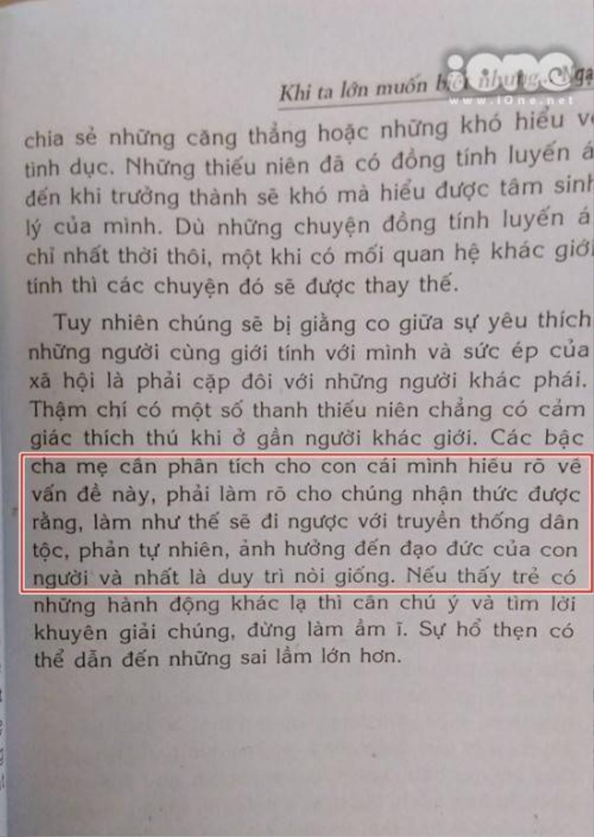 Phần thông tin trong khung đỏ bị nhiều bạn cho là sai lệch, dễ gây nhiều nhầm cho LGBT. Ảnh: M.N.