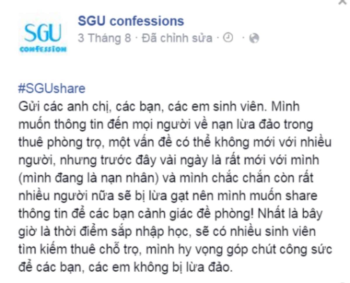 Có rất nhiều bạn sinh viên là nạn nhân của nạn lừa đảo nhà trọ đã lên tiếng để mọi người phòng tránh.