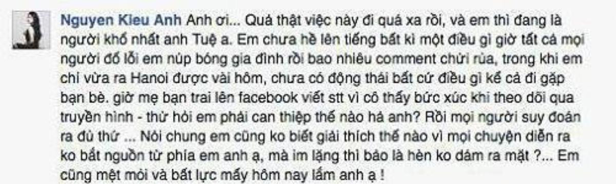 Kiều Anh để lại bình luận trên trang cá nhân của "đàn anh".