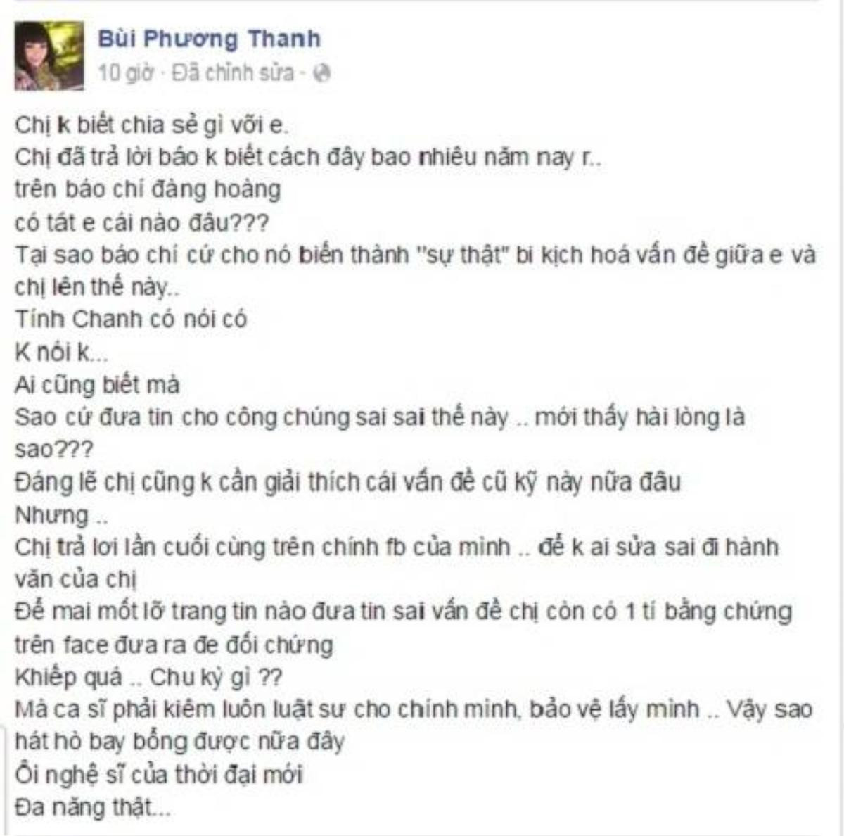 Dòng chia sẻ của Phương Thanh trên Facebook nhận được sự quan tâm của nhiều người.