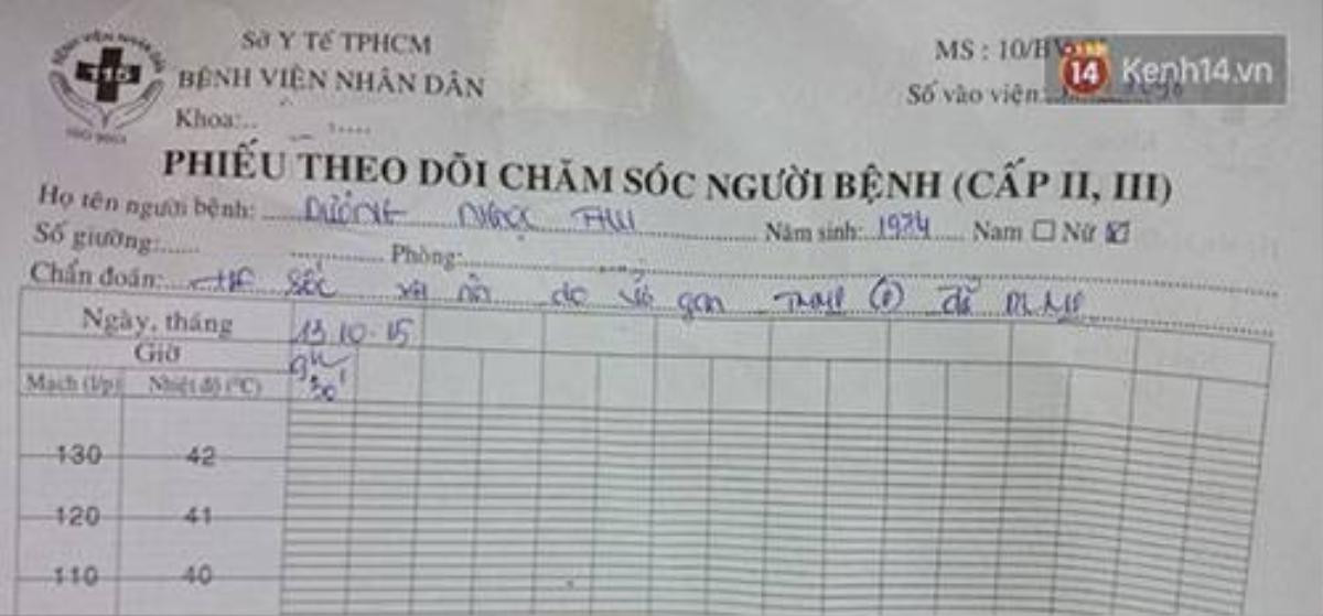 Phiếu theo dõi bệnh cho biết chị bị sốc xuất huyết nội do vỡ gan.