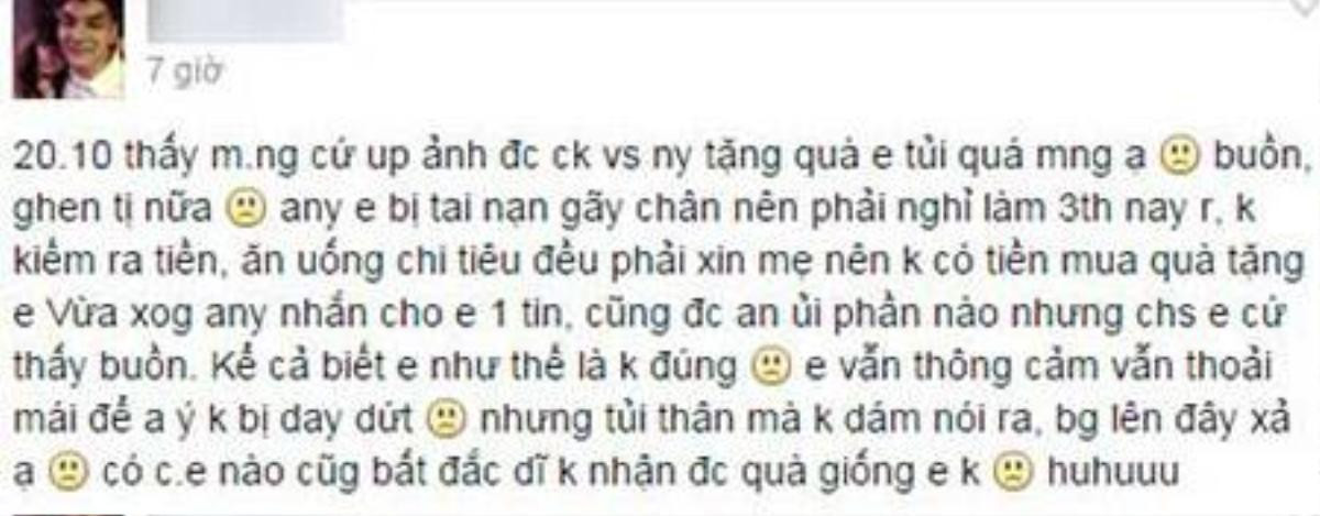 Dù thông cảm cho người yêu nhưng không tránh khỏi những phút tủi thân.