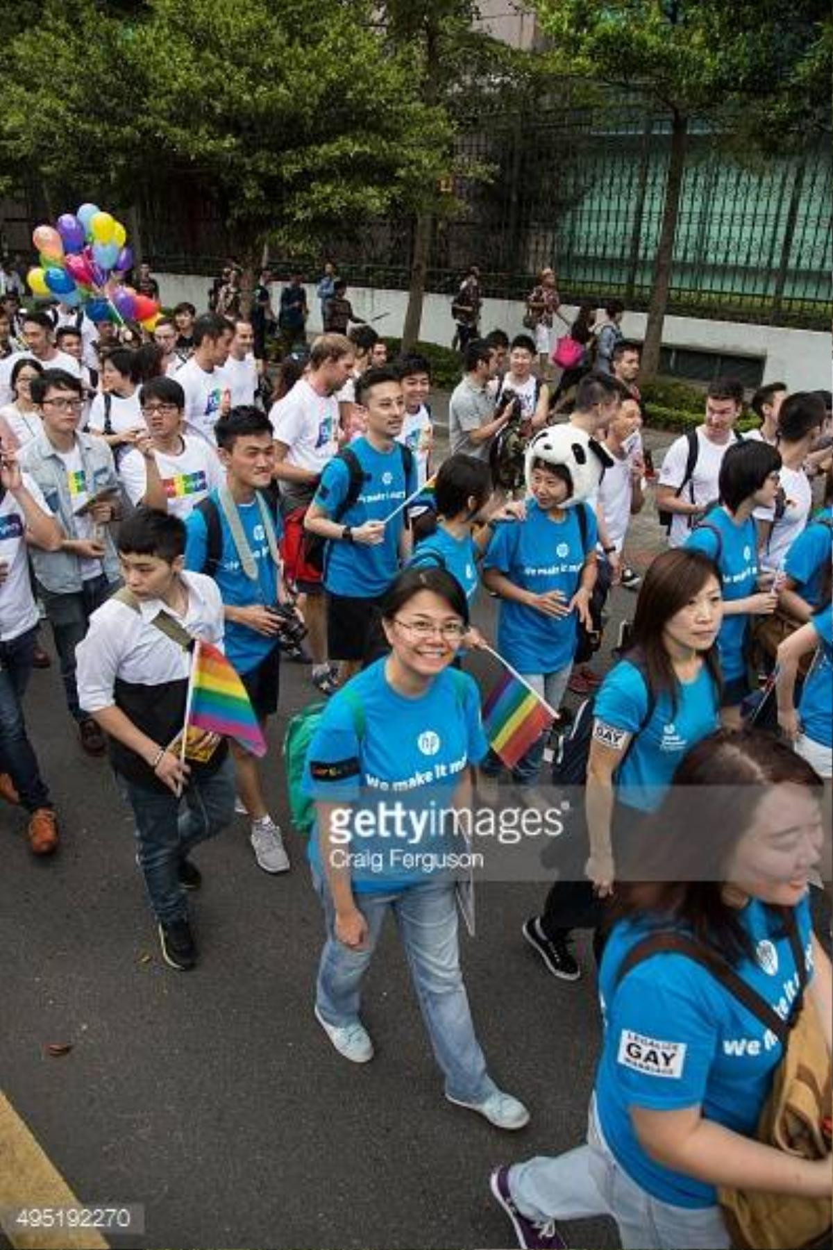 TAIPEI, TAIWAN - 2015/10/31: Google and HP workers joined in the march at the annual gay pride event. Upwards of 60 000 people took to the streets of Taipei for the annual Pride march, the largest such event in Asia. Taiwan is often said to be the likeliest Asian nation to legalize gay marriage. (Photo by Craig Ferguson/LightRocket via Getty Images)