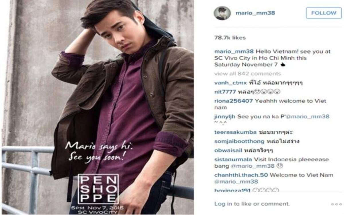 Status của Mario Maurer trên Instagram.