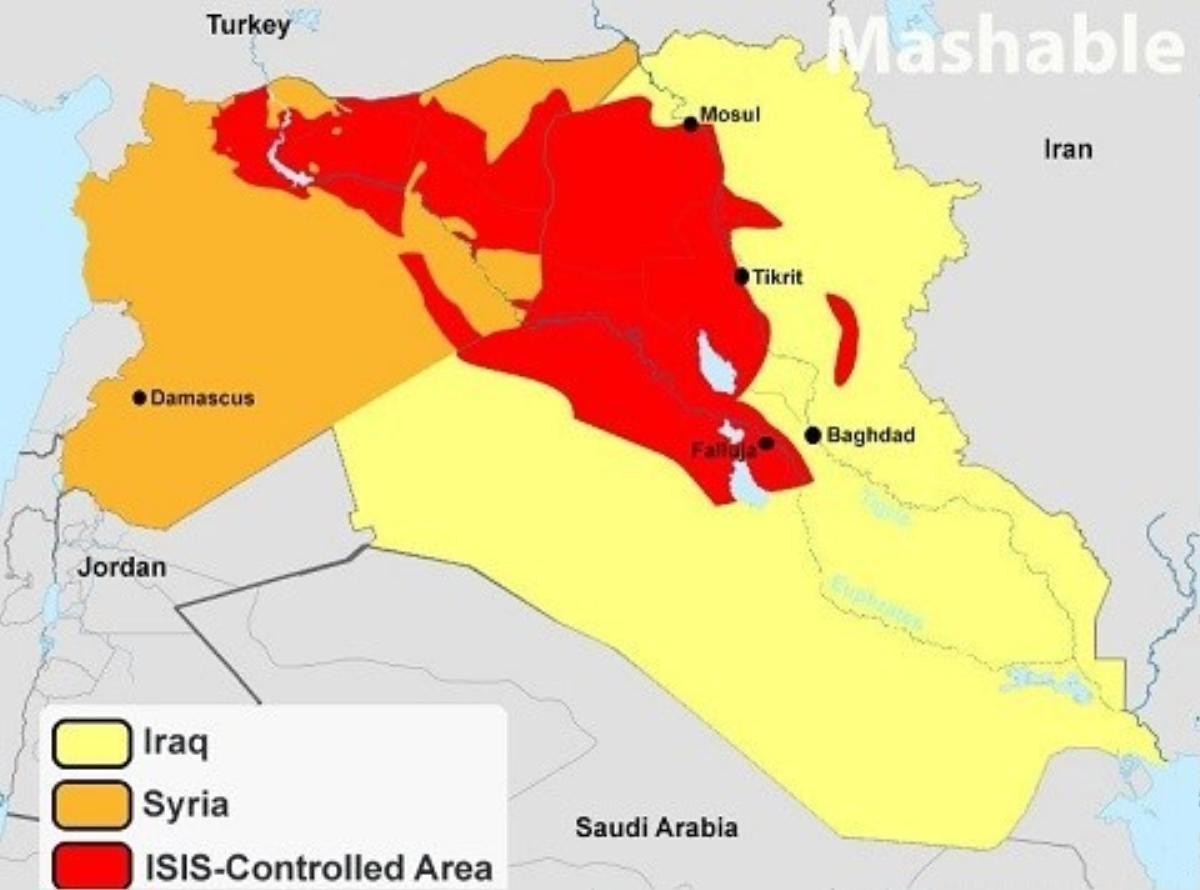 Việc chiếm được các mỏ dầu ở phía bắc Iraq đã giúp IS trở thành tổ chức khủng bố giàu có nhất thế giới (Màu đỏ là khu vực do Nhà nước Hồi giáo - IS kiểm soát). 