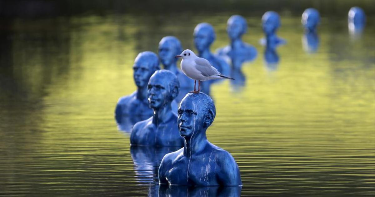 A seagull stands on the art-work "Where the Tides ebb and flow" by Argentinian artist Pedro Marzorati installed in a pond at the Montsouris park ahead of the COP21 World Climate Summit in Paris, November 26, 2015. REUTERS/Christian Hartmann