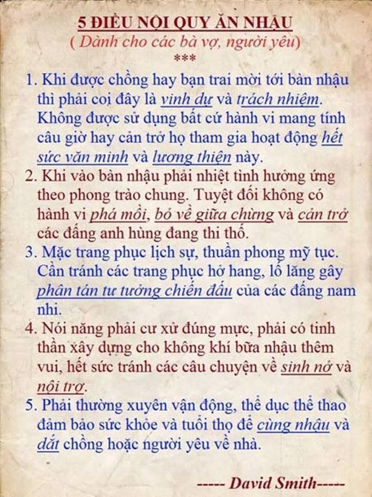 Lời nhắn nhủ của các quý ông mê nhậu gửi đến các bà vợ và người yêu.