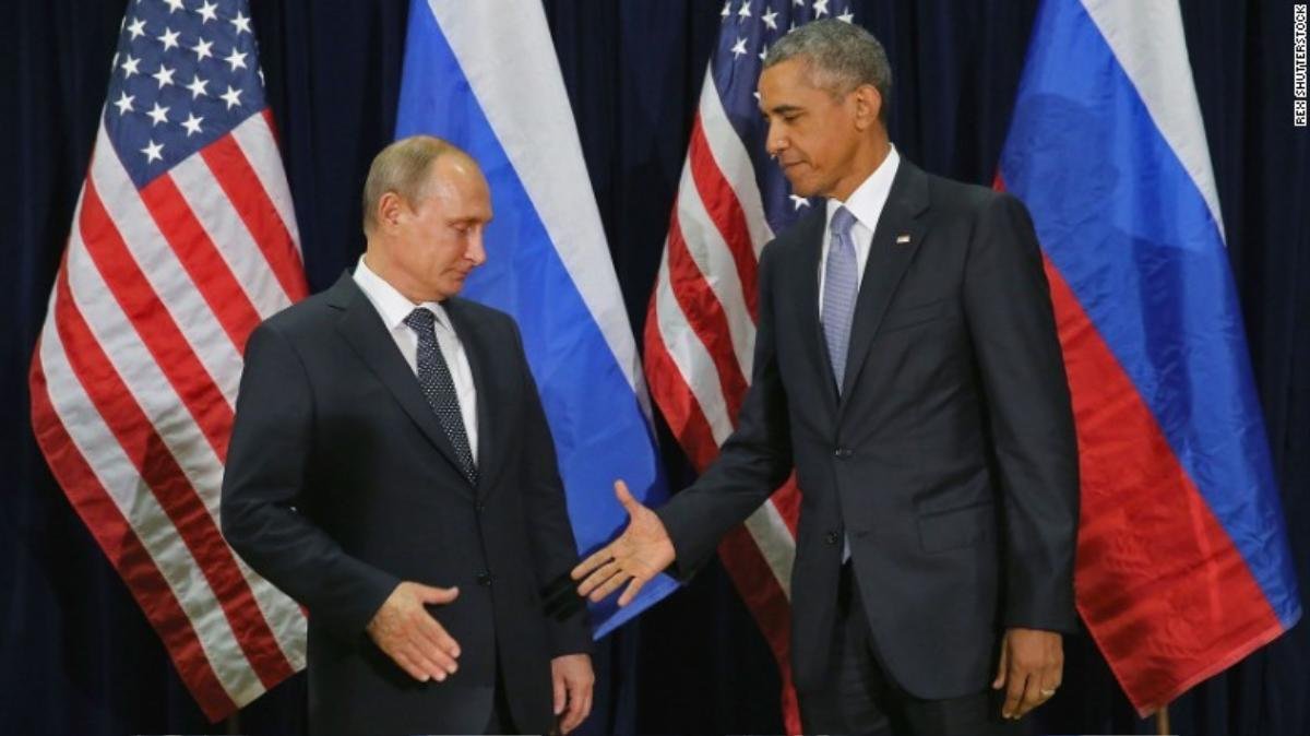 Tổng thống Mỹ Obama cố gắng bắt tay với tổng thống Nga Putin tại cuộc họp của Liên hiệp quốc tổ chức tại New York tháng 9/2015 trong không khí căng thẳng đối đầu Mỹ - Nga về vấn đề Ukraine, Syria gần đây.