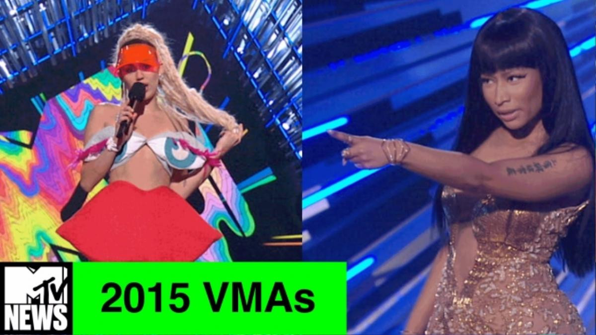 Miley và Nicki khá căng thẳng tại VMA 2015.