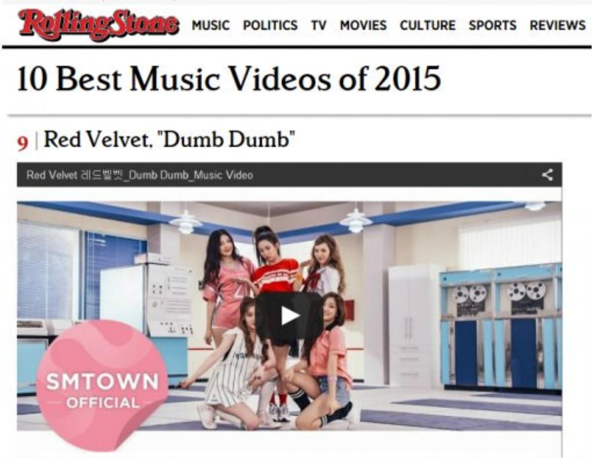 MV Dumb Dumb của Red Velvet được Rolling Stone xếp thứ 9 trong 10 MV hay nhất 2015.