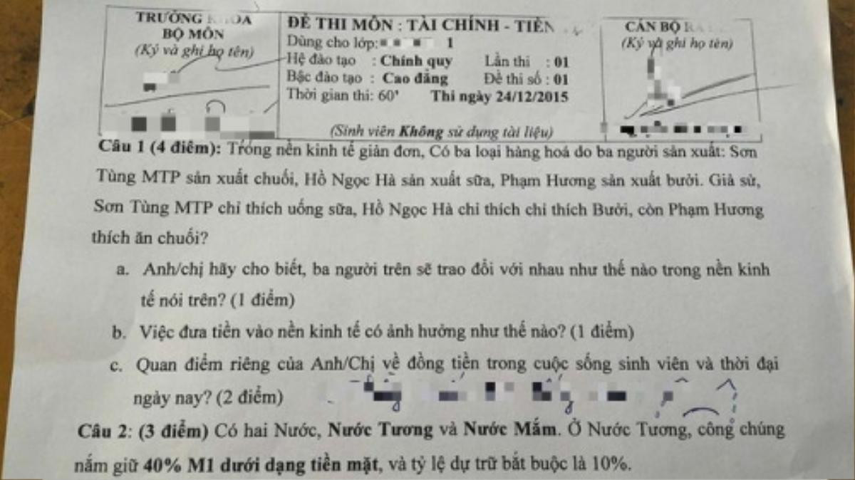 Đề thi của một trường đại học thu hút sự chú ý từ cư dân mạng.