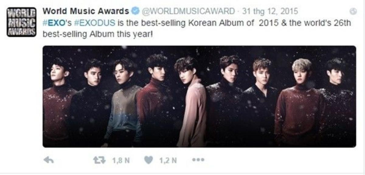 Thông báo trên tài khoản Twitter của World Music Award.