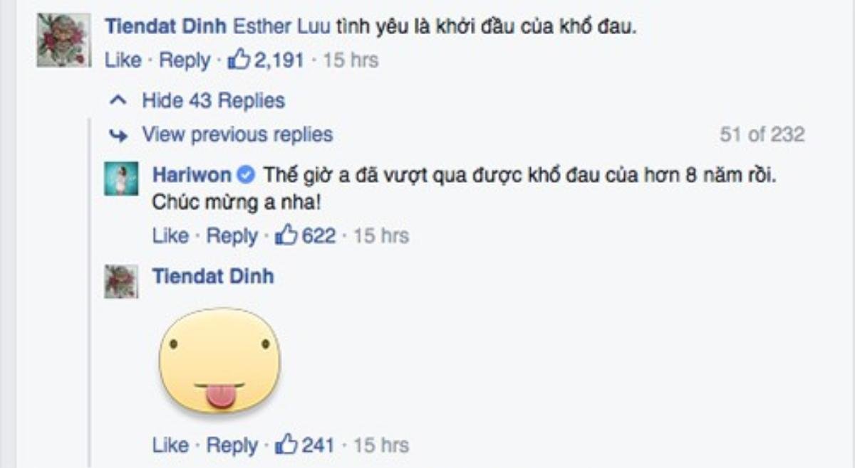 Tiến Đạt trả lời câu hỏi của bạn gái cũ: "Tình yêu là khởi đầu của khổ đau...". Trong khi đó, Hari lại chúc mừng Tiến Đạt đã vượt qua được khổ đau của hơn 8 năm.