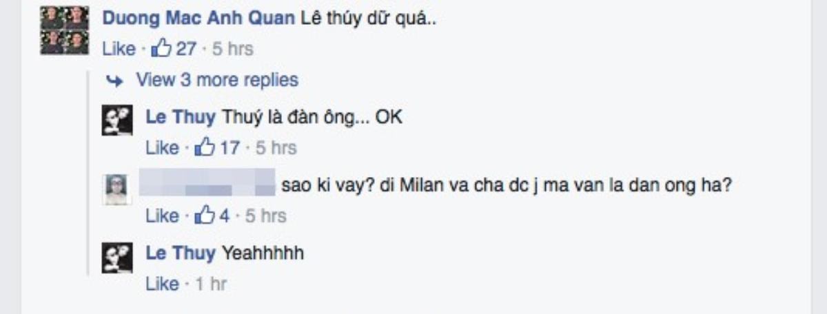 Chân dài tự nhận mình là đàn ông khi trả lời bình luận của Dương Mạc Anh Quân.