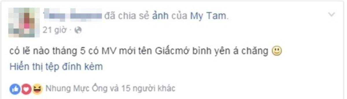 1 fan đã có ngay nhận định đó là 1 MV mới trong tháng 5 với tên gọi Giấc mơ bình yên.