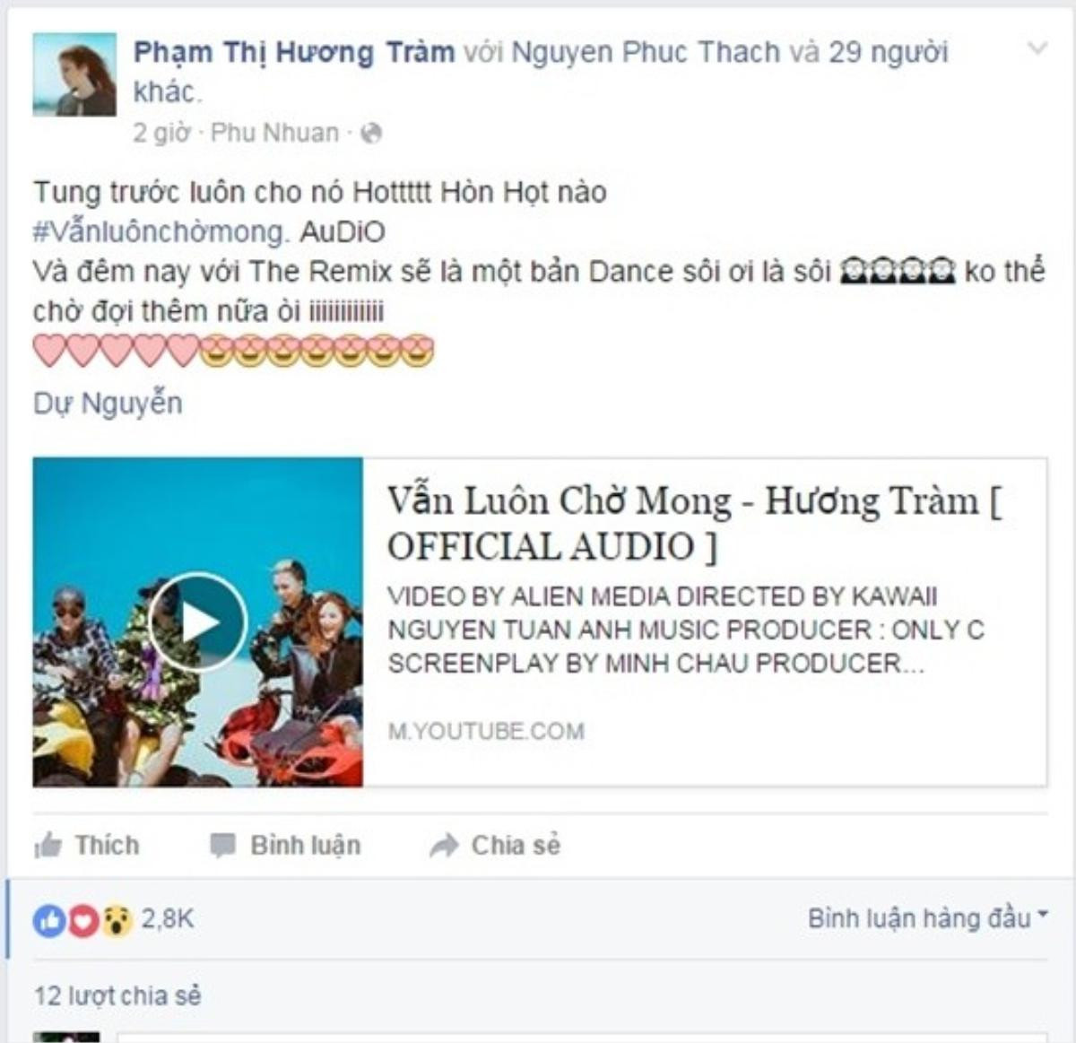 Hương Tràm hào hứng chia sẻ về ca khúc và tiết mục tối nay trên trang cá nhân.