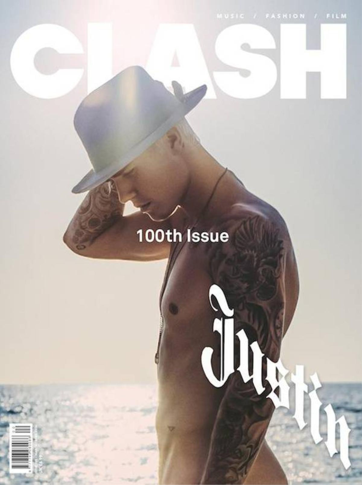 Cuối tháng 2 vừa rồi, Justin Bieber được tạp chí Clash số phát hành lần thứ 100 chọn là gương mặt trang bìa. Trong ảnh, giọng ca Sorry chỉ đội mũ fedora, đứng trước biển, 2 cánh tay chằng chịt hình xăm. 