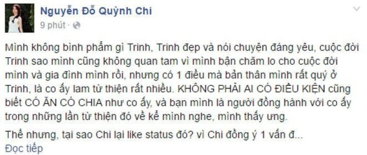 Một phần đoạn trạng thái mới đây của nữ MC.