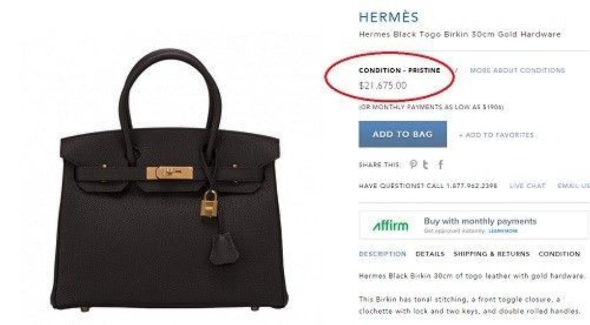 Chiếc túi Hermes Black Togo Birkin khóa vàng của người đẹp được bán với giá 21,675 USD ( hơn 500 triệu đồng).