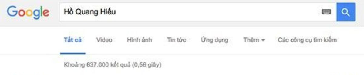 Với từ khóa tìm kiếm "Hồ Quang Hiếu" trên Google ra 637.000.