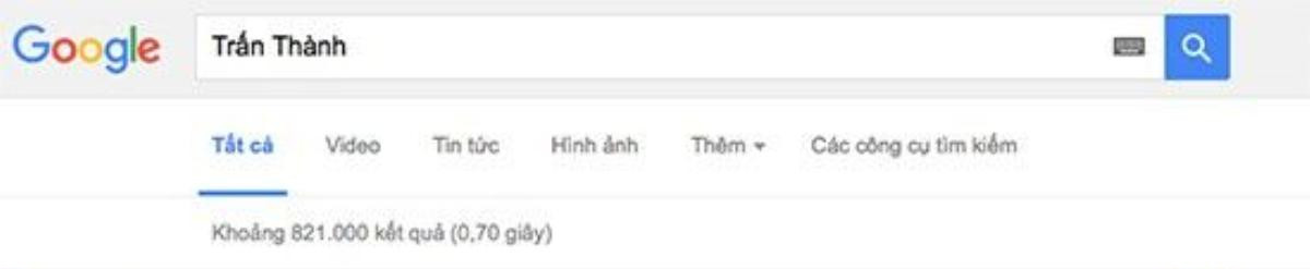 821.000 là kết quả tìm kiếm của từ khóa "Trấn Thành" trên Google.