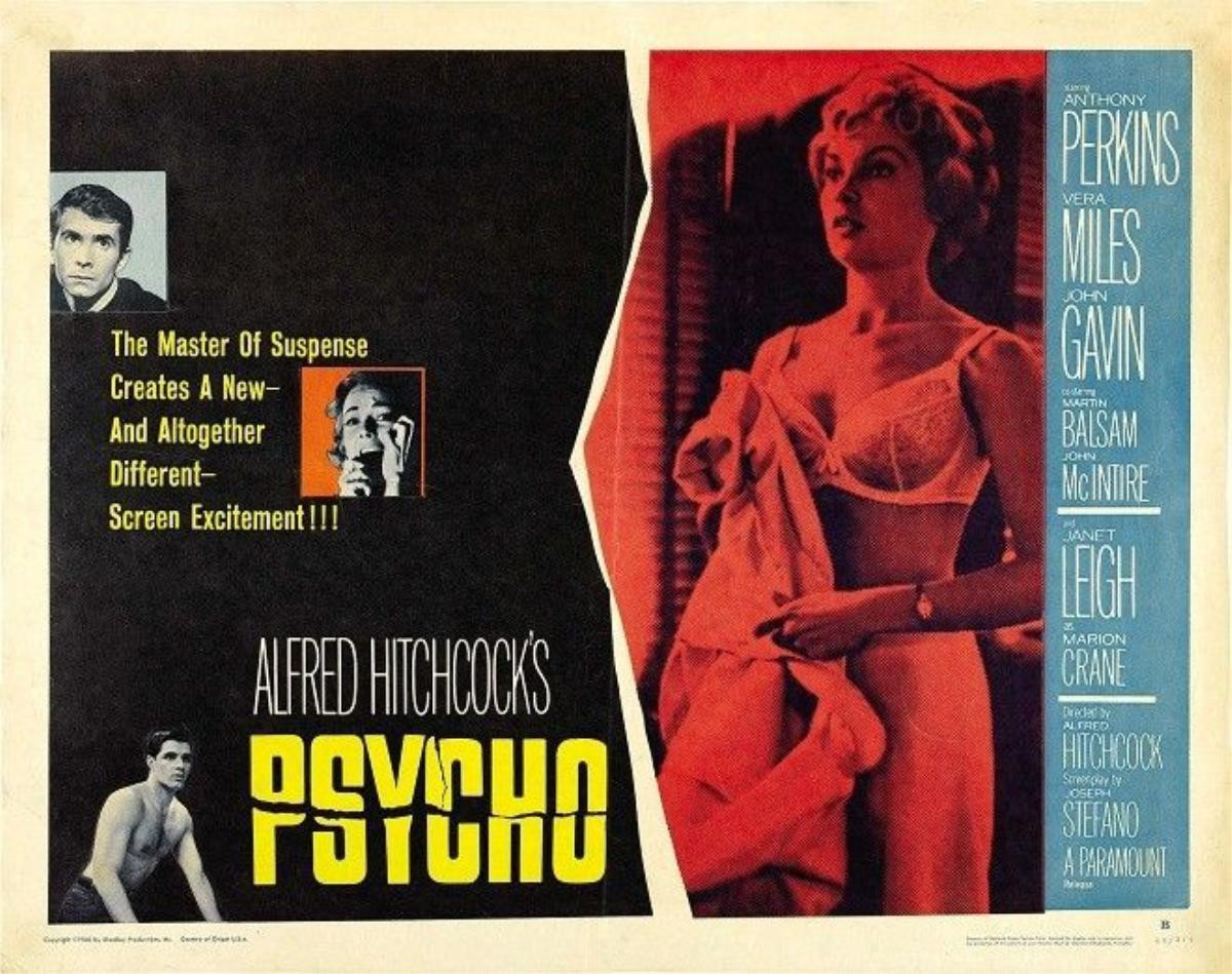 Poster Psycho, bộ phim nổi tiếng nhất của Alfred Hitchcock.