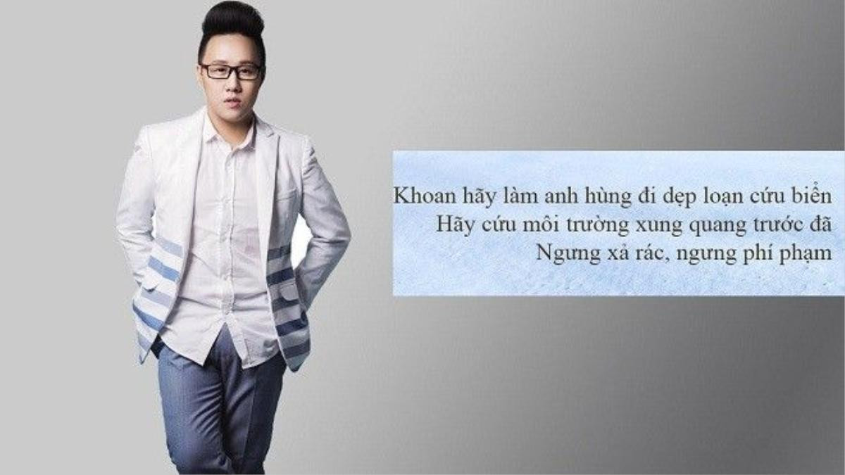 Trung Quân viết: "Khoan hãy làm anh hùng đi dẹp loạn cứu biển, hãy cứu môi trường xung quanh trước đã. Ngưng xả rác, ngưng phí phạm. Ngừng kêu gào đòi hỏi văn minh, bản thân chúng ta hãy là người văn minh trước".