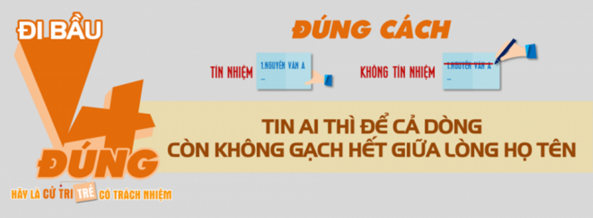 Bạn cần biết cách bầu cử đúng cách, nghĩa là bạn tin ai thì để cả dòng, ngược lại thì gạch hết giữa lòng họ và tên. Chớ lộn tùm lum tùm la kẻo nguy to nha!