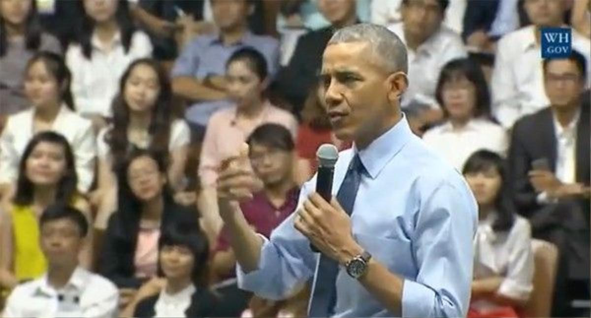 Tổng thống Mỹ Barack Obama trong buổi giao lưu sáng 25/5.