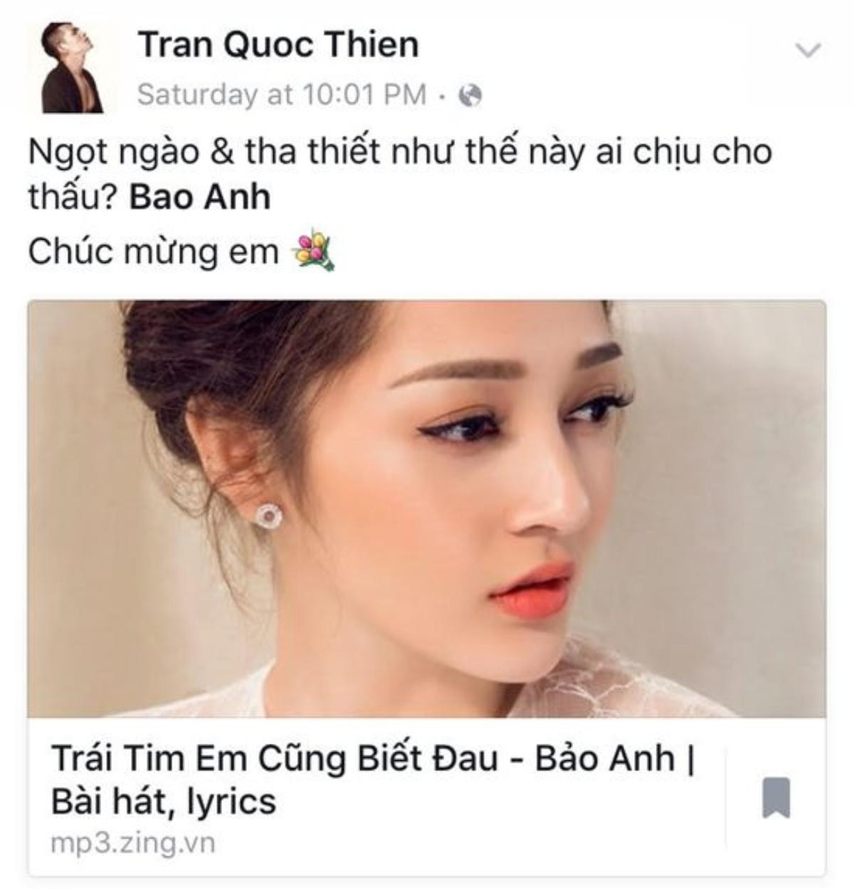 Nam ca sĩ Quốc Thiên cũng chia sẻ sao 'chịu cho thấu' trước ca khúc ngọt ngào và tha thiết này từ Bảo Anh.