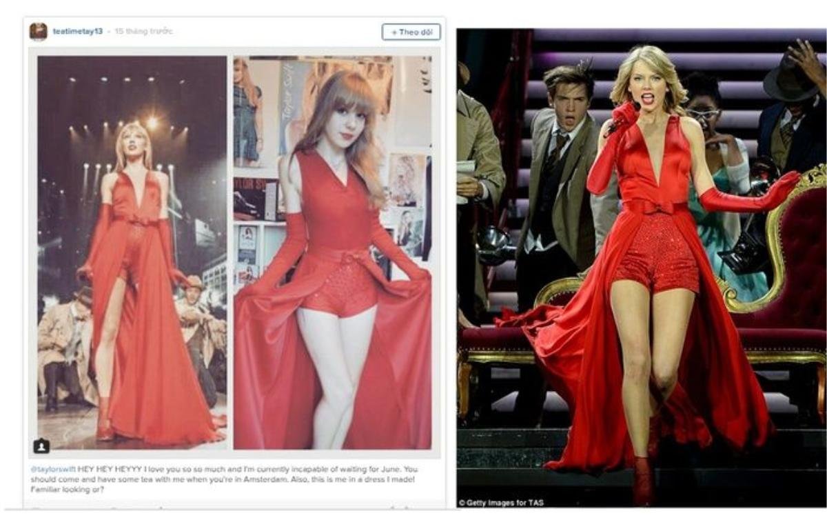 Một trang phục khác ở Red tour của Taylor được Lotte Lutjes copy y chang. Với vóc dáng dong dỏng cao cùng mái tóc vàng, nhìn thoáng qua nhiều người sẽ tưởng hai người này là một. 