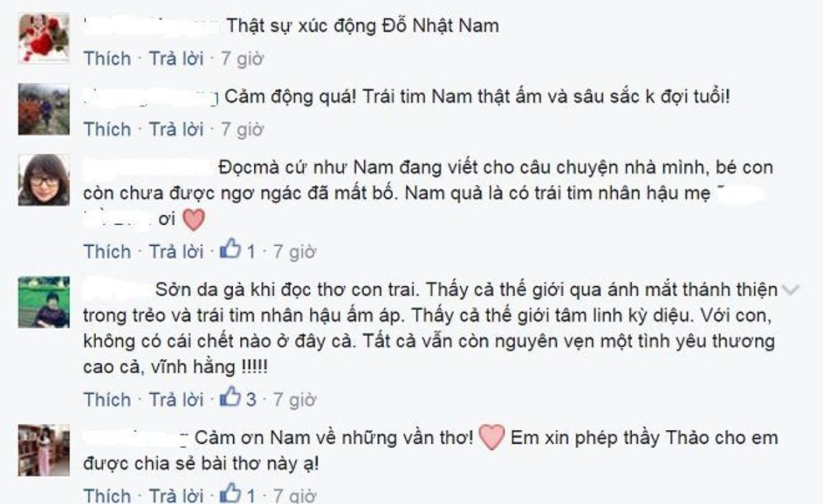 Những bình luận xúc động của cư dân mạng bày tỏ sự xúc động với bài thơ của thần đồng Đỗ Nhật Nam.