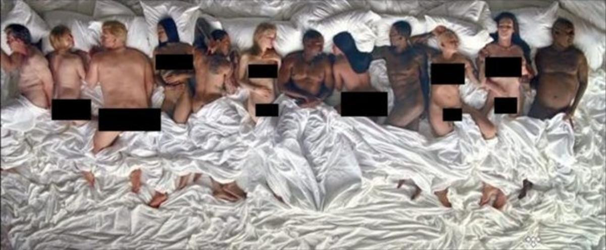 Những 'nạn nhân' của Kanye (từ trái sang): George Bush, Anna Wintour, Donald Trump, Rihanna, Chris Brown, Taylor, Kanye, Kim Kardarshian, Ray J, Amber Rose, Caitlyn Jenner, Bill Cosby.