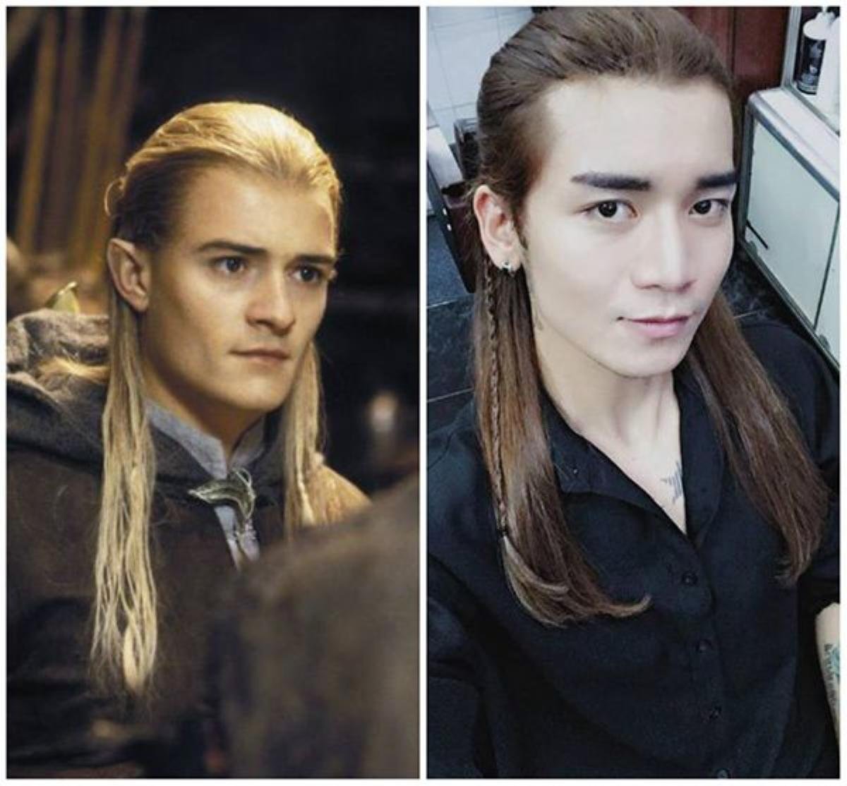 Chẳng cần hóa trang, gương mặt và kiểu tóc BB Trần khá giống với nam diễn viên Orlando Bloom.